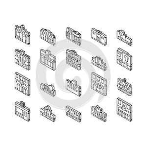 store shop retail market isometric icons set vector