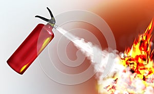 Extinguishing flame with fire extinguisher vector photo