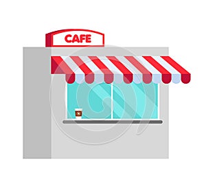 Storefront with white and red visor in trendy flat cartoon style.