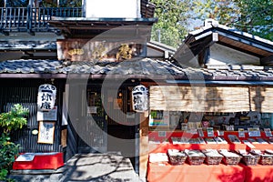 Storefronts and products displayed at Japanese ramen shops