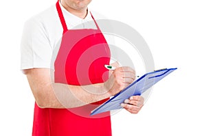 Storekeeper or administrator holding clipboard
