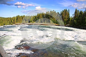 Storforsen is a waterfall on the Pite River in Swedish Norrbottens lÃ¤n, Lapland, Sweden.