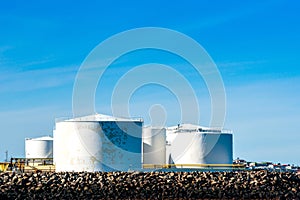 Storgae silos by the ocean