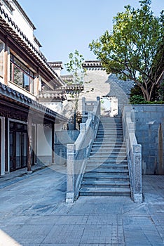 storied building and steps