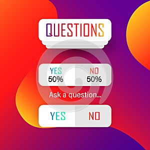 Stories, questions, answers sticker.. Web button YES or NO layout. Blogging. Social media instagram concept. EPS 10