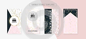 Stories Template Cool SMM Vector Layout. Social Media Blogger Cards Set. Textured Apps Design Pack. Marble App Kit