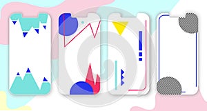 Stories template.Media and social.Frame for story or photo.Fashion vector set for app web illustration.Memphis style abstract.Comm photo