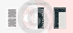 Stories Template Vector Layout. Social Media Set. Textured Apps Design Geometric Marble Patterns. Stories Template VIP Layout.