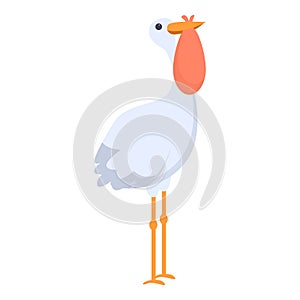 Stork baby bag icon, cartoon style