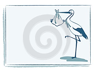 Stork with baby boy card vector