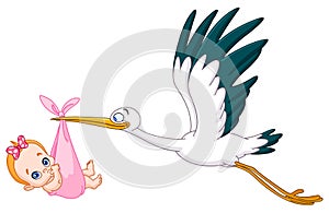 Stork and baby girl