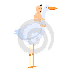 Stork baby icon, cartoon style