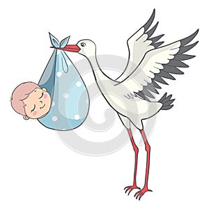 Stork with Baby Invitation Card Vector Cartoon