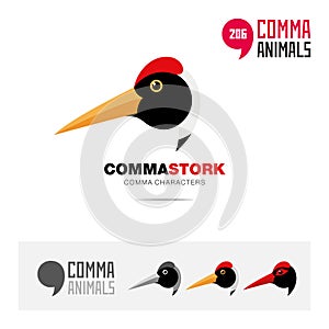 Stork bird concept icon set and modern brand identity logo template and app symbol based on comma sign