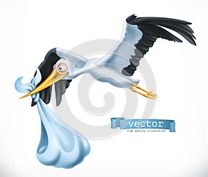 Stork brings a child. Vector icon photo
