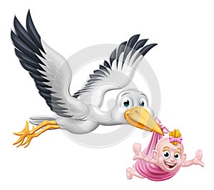 Stork Cartoon Pregnancy Myth Bird With Baby