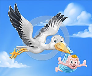 Stork Cartoon Pregnancy Myth Bird With Baby Boy