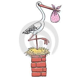 Stork on the chimney holds the bind