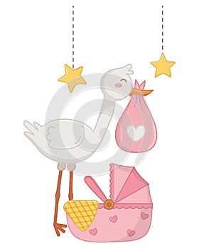 Stork with cradle vector illustration