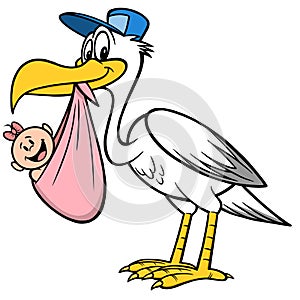 Stork Delivering a Baby Girl