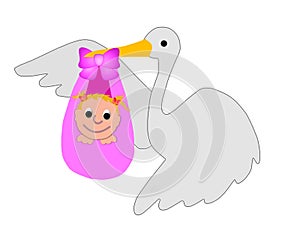 Stork delivering baby girl