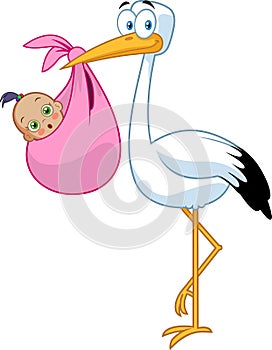 Stork Delivering A Newborn African American Baby Girl