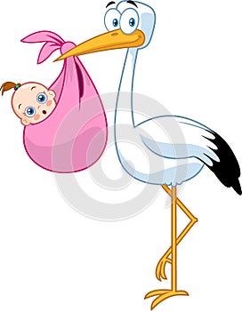 Stork Delivering A Newborn Baby Girl