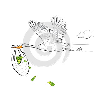 Stork Flying With Money