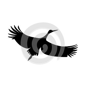 Stork flying, vector illustration , black silhouette ,