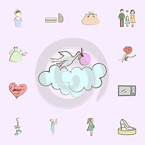 Stork move baby icon. mother icons universal set for web and mobile