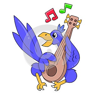 The stork is playing the traditional music rebab doodle icon image kawaii photo