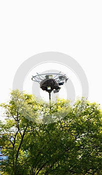 Stork`s nest in a lighting tower in the Sant MartÃ­ de ProvenÃ§als neighborhood, Barcelona