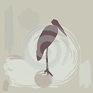 Stork silhouette on grunge background. vector