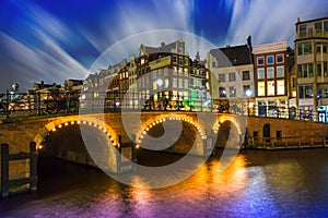 Storm on Amsterdam at night, Singel Canal