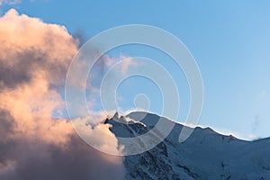 Storm approaching Aiguille du Midi and Mont Blanc in winter