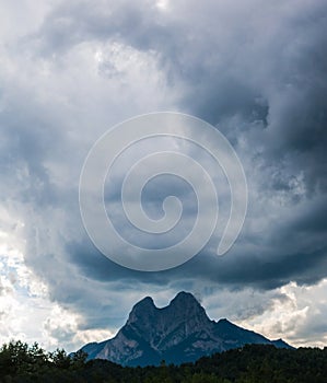 The storm is approaching. Image to the El Pedraforca massif, Catalonia, Spain