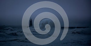 Storm Arwen batters the coastline at Tynemouth, England, with giant waves crashing against the lighthouse in the gale force winds