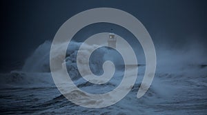 Storm Arwen batters the coastline at Tynemouth, England, with giant waves crashing against the lighthouse in the gale force winds