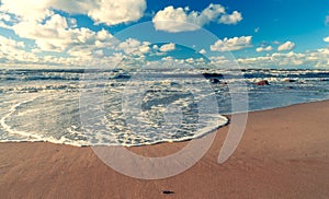 Storm on the Baltic Sea on a sunny day