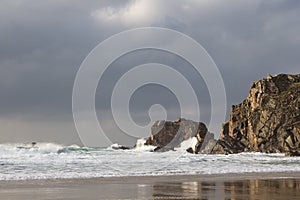 Storm beach at Mangursta on the Isle of Lewis in Scotland.