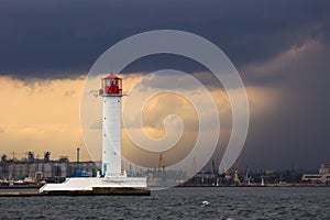 The storm begins. Vorontsov Lighthouse in Odessa, Ukraine.