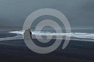 The storm on the Black Beach of Vik, Iceland