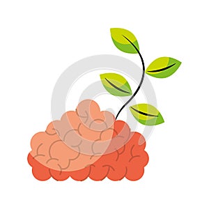 Storm brain with leafs plant isolated icon