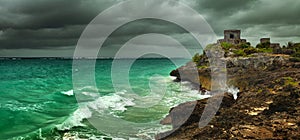 Before the storm on the Caribbean coast in the ancient Mayan city of Tulum, Mexico photo