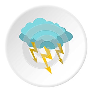 Storm cloud lightning bolt icon circle