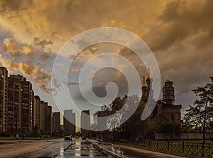 Storm cloud over the new district of St. Petersburg.