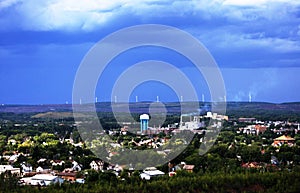 Storm clouds above a small town