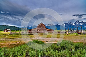 Storm clouds with Barn at Grand Teton National Park, Wyoming
