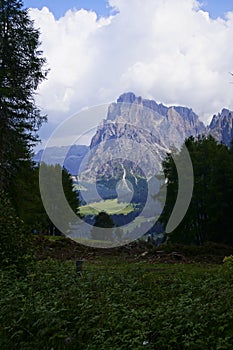 Storm clouds building over Langkofel massif