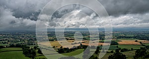 Storm clouds gather over the Severn Valley as viewed from Coaley Peak, Gloucestershire, England